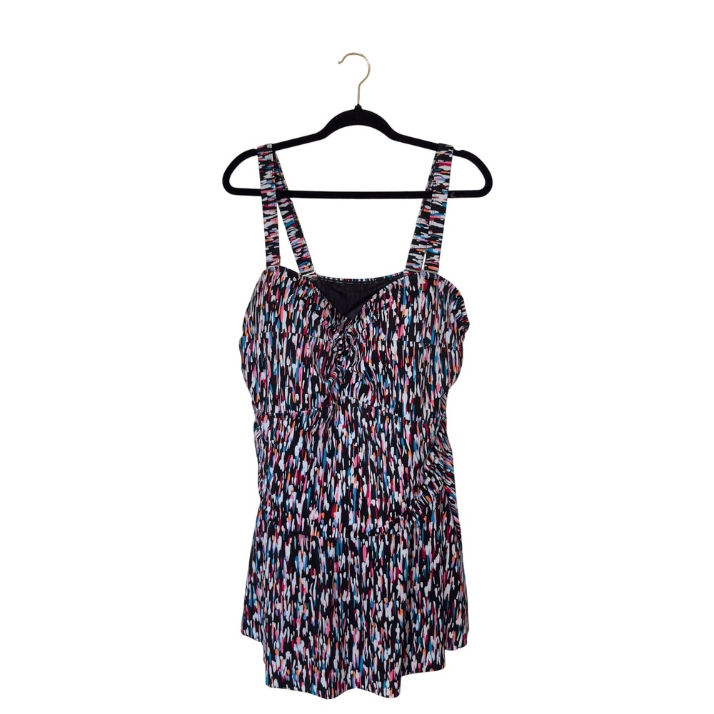Swimsuits For All Size 22 Multicolor Twist Front Modest Swim Dress Cruise